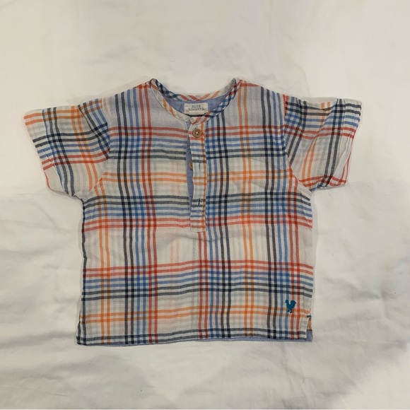 Blue Rooster Baby Boy Button Short Sleeve Checkered Shirt - 12-18 Months - Picture 1 of 4